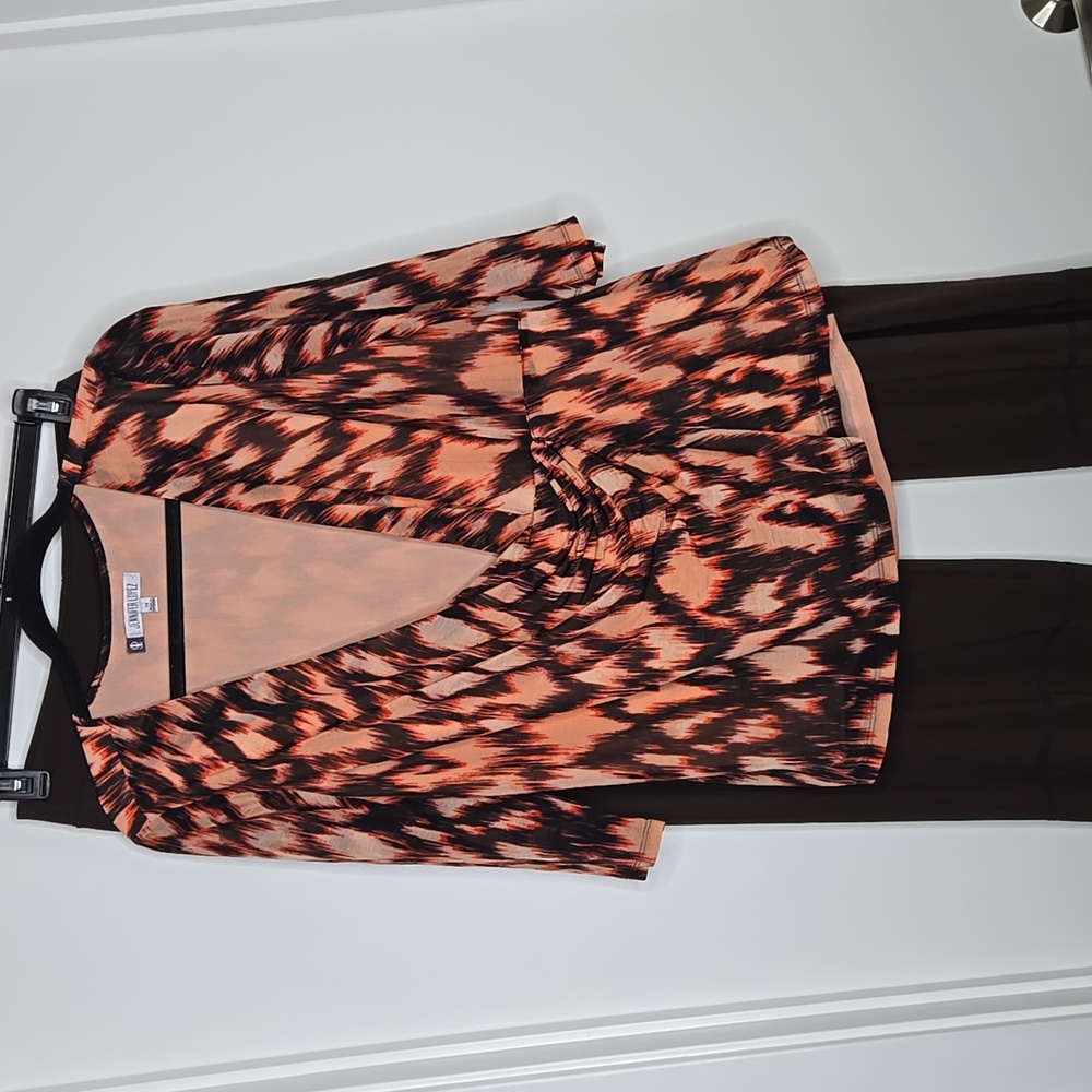 CAbi Dark Brown Wide-Leg Trousers+ JLO Twist Front Blouse Outfit